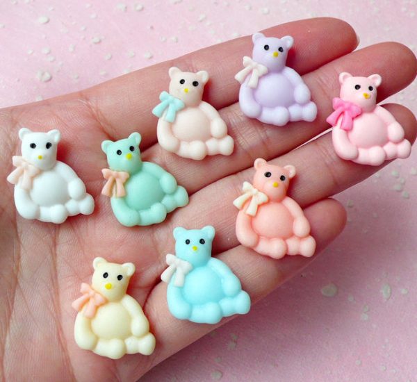 Bear with Ribbon Cabochon Mix (8pcs   17mm x 21mm   Pastel Color) Kawaii Animal Cabochon Decoden DIY Cell Phone Deco Scrapbooking CAB262 For Sale